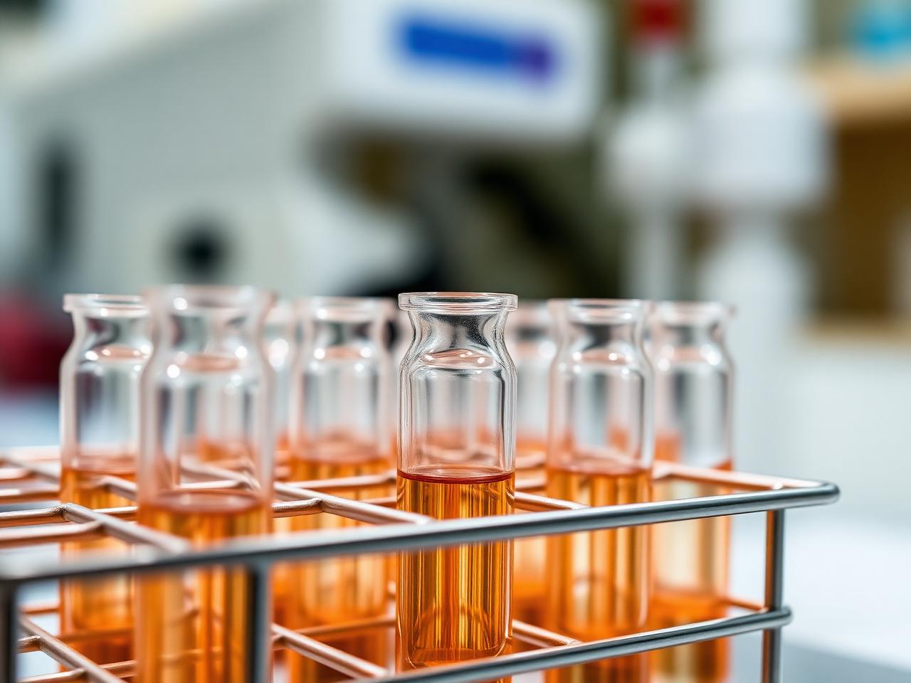 HPLC autosampler vials containing peptide sample solutions